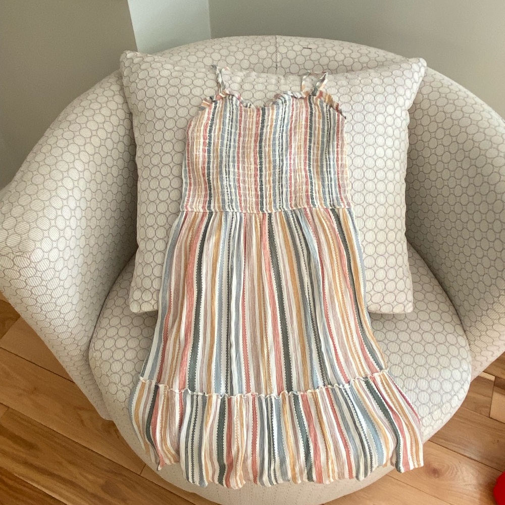 Pink Rose Kids Dress with Multicolor Stripes